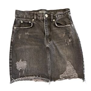 Zara Black Distressed Denim Skirt Size Small Raw Hem 100% Cotton